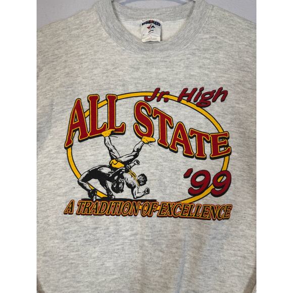 Vintage Wrestling Sweatshirt Mens Small Gray Jerzees Crewneck 90s - Picture 2 of 6